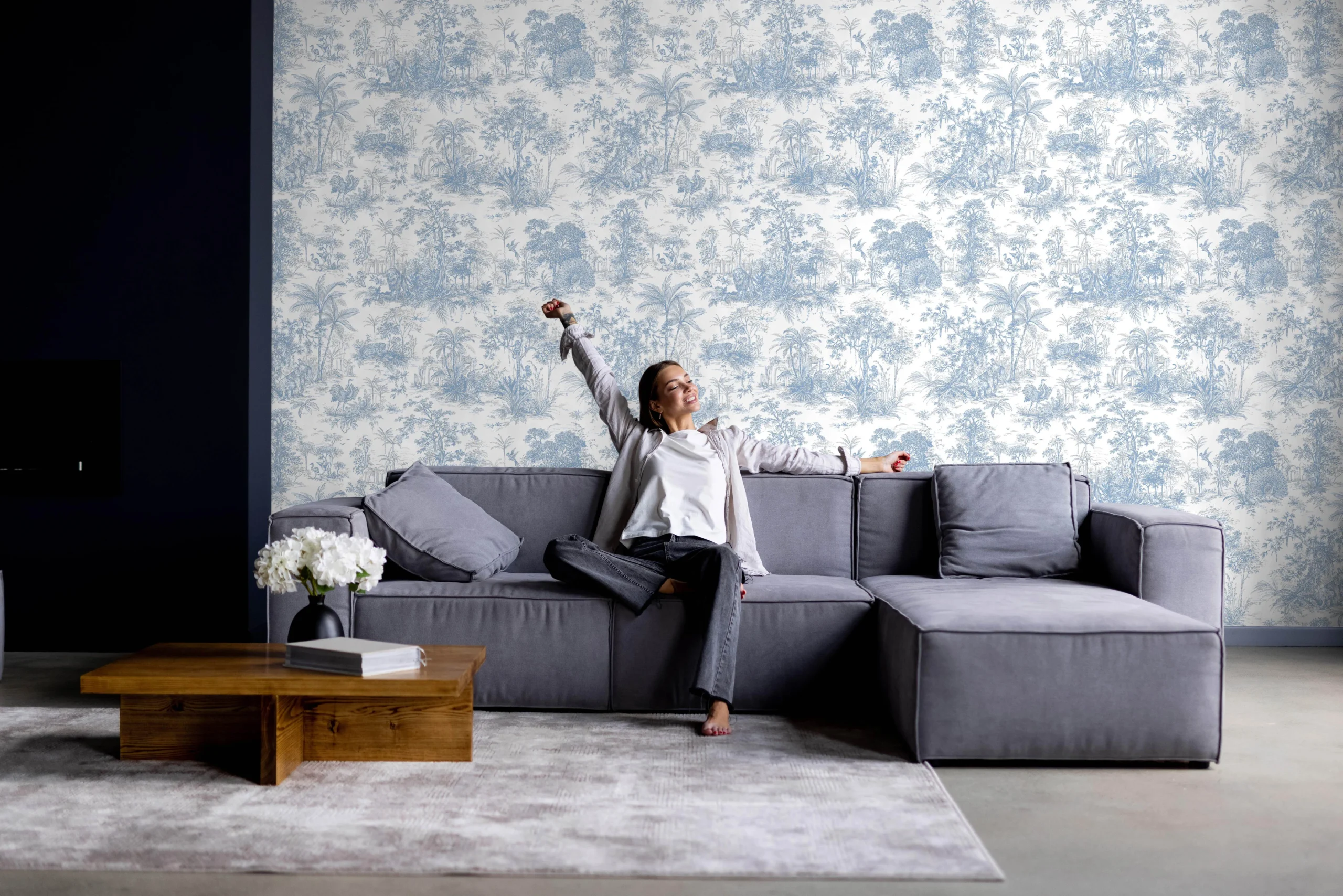 Blue Textured Wallpaper – Natural Glittering (24207-2)